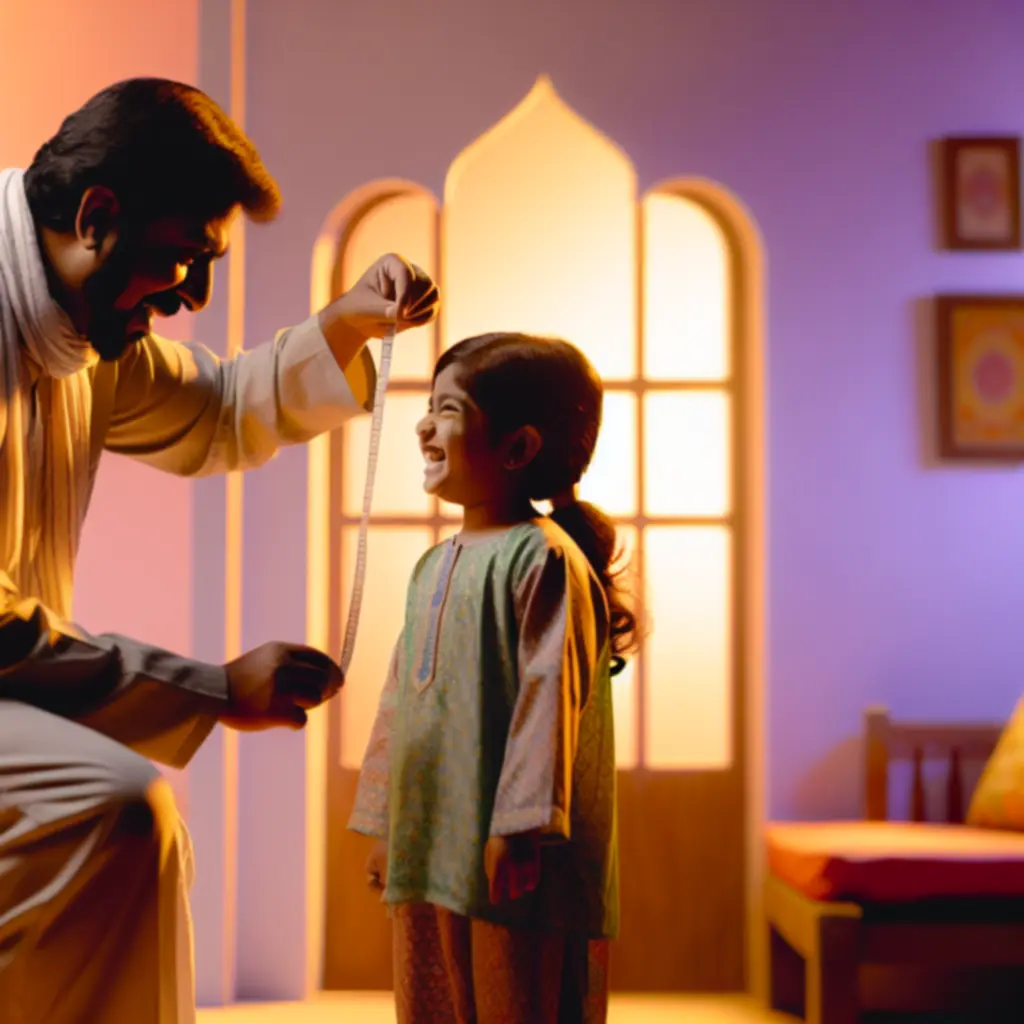 Rodzic mierzący wzrost dziecka w domu przy ścianie