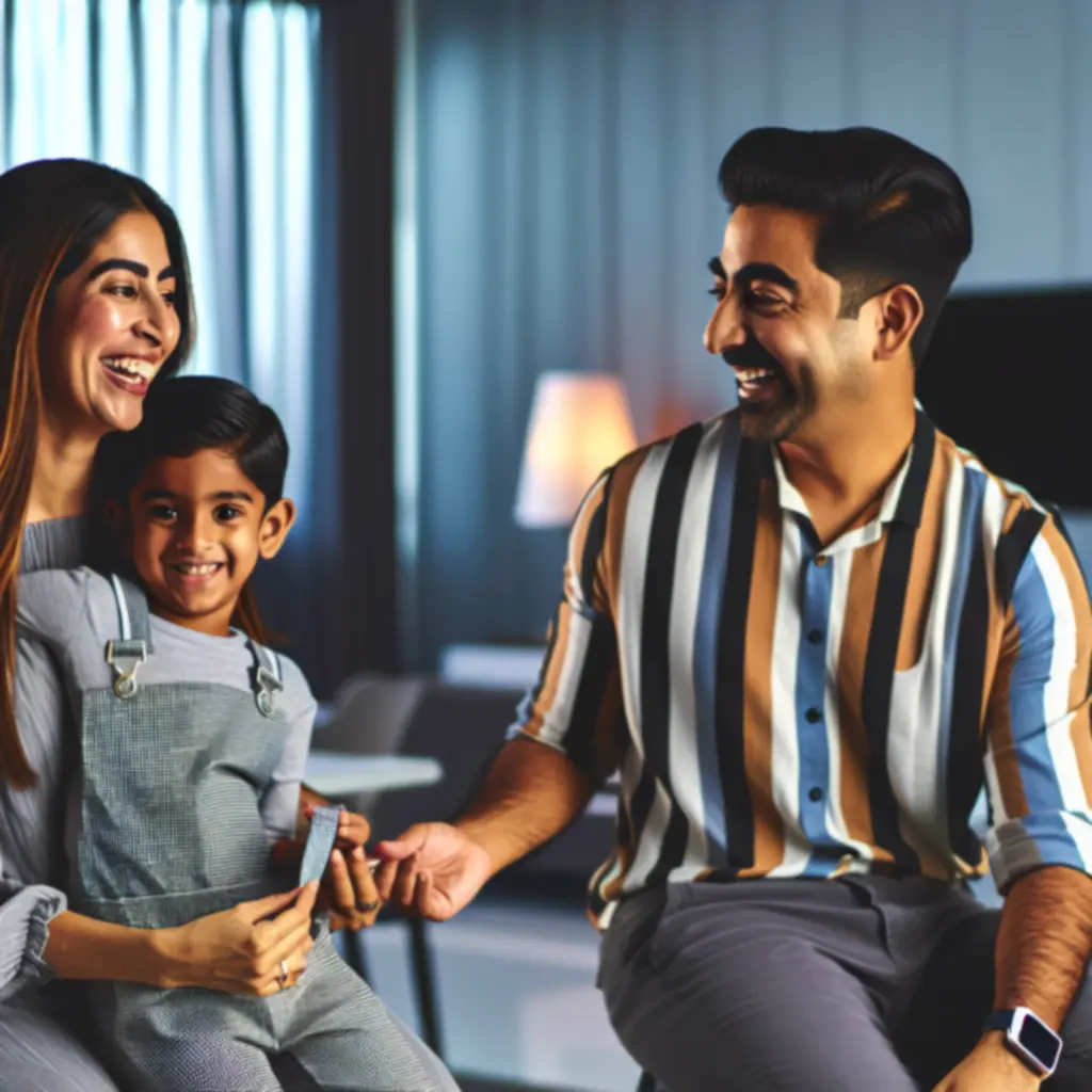 Szczęśliwa rodzina dzieląca się opinią o ubrankach KidWeario